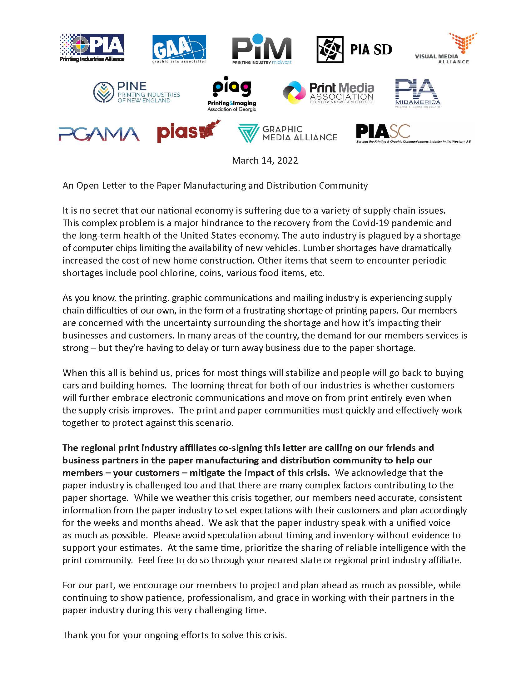 Open Letter Paper Industry Page 1
